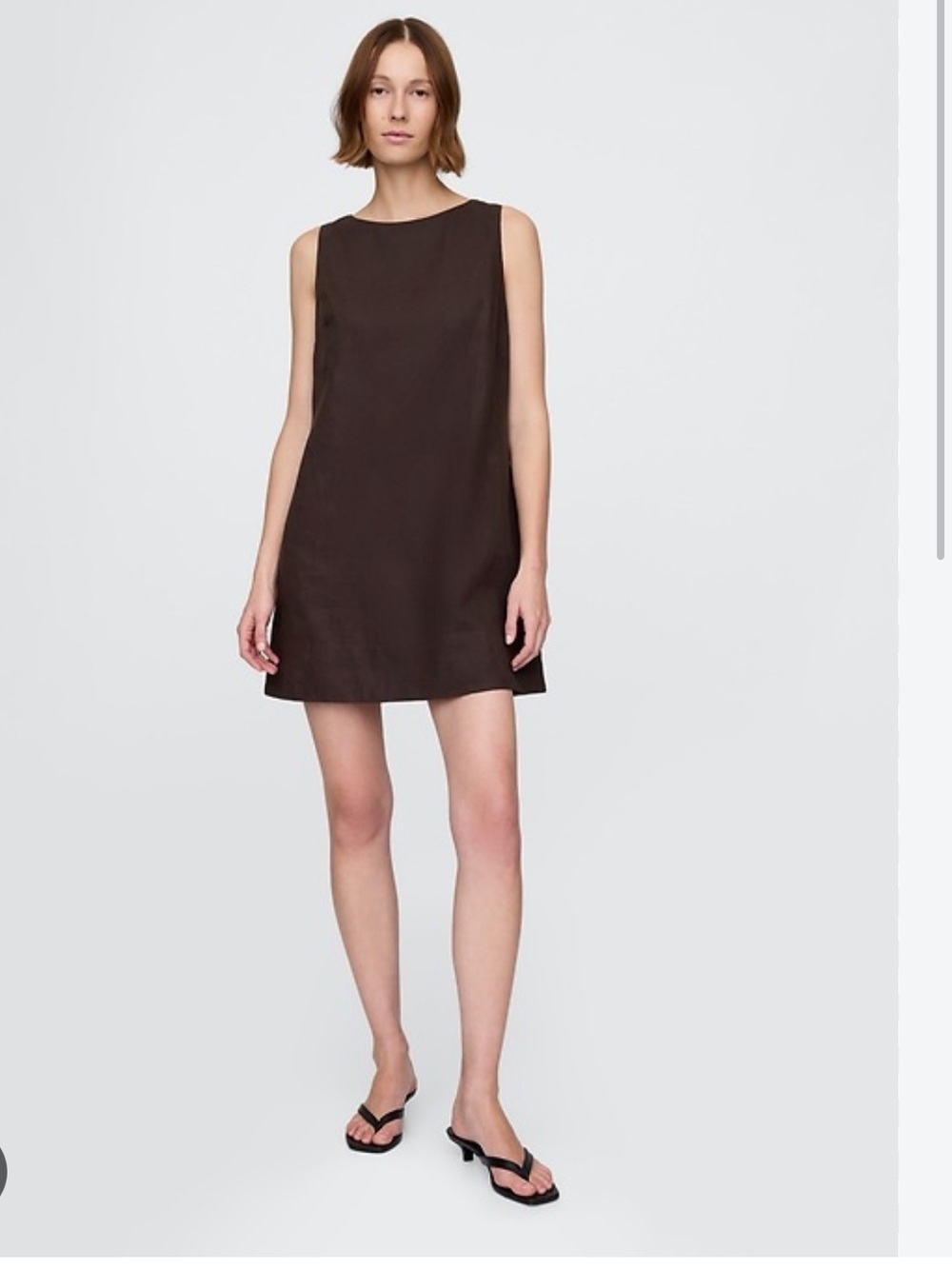 GAP Linen Blend Sleeveless Shift Dress Brown Mini Minimalist M